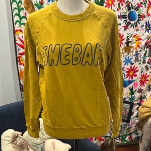 Clare V Mustard Yellow 'SHEBAM' Crewneck Sweatshirt